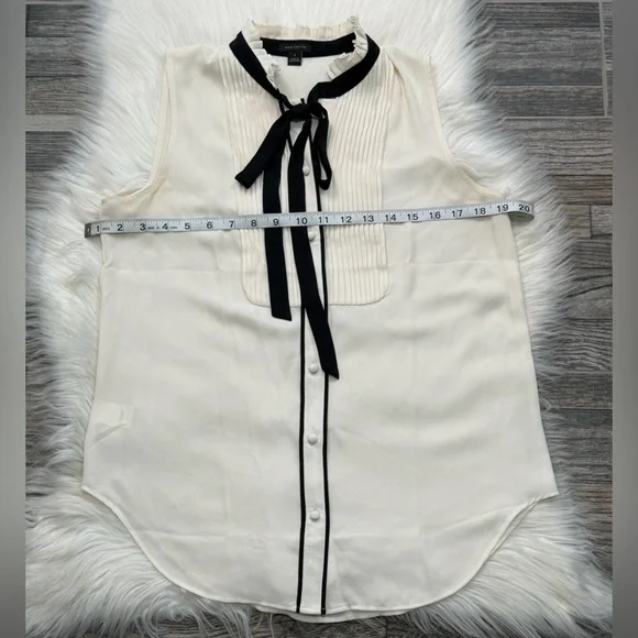 Ann Taylor Cream Blouse With Black Neck Tie - Picture 5 of 8